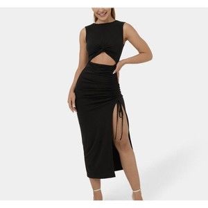 Halara Twisted Cutout Ruched Split Hem Midi Dress L Large NWT